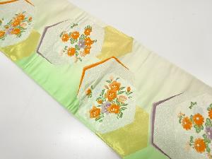 亀甲に菊・桔梗模様織り出し　袋帯